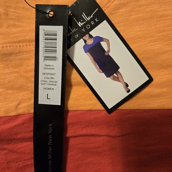 NWT Nicole Miller Orange & Coral Short Sleeved T-Shirt Dress Size L - Picture 4 of 5